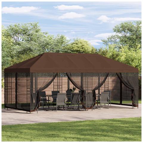 Gazebo con pareti laterali 6 x 3 m Marrone Poliestere e Acciaio - Foto 2