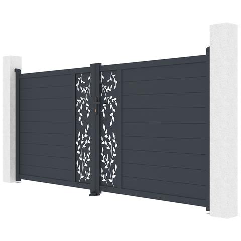 Cancello A Battente Folya Da 3,5 M, Alto 160 Cm, In Alluminio Grigio + 2 Pali 15x15 Cm - Foto 2