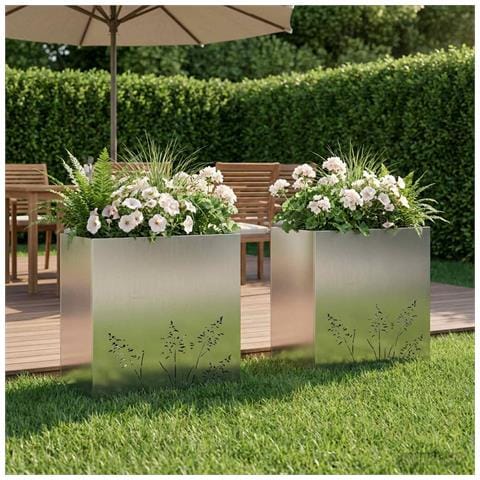 Vaso da giardino 2 pz Argento 50 x 30 x 49 cm Acciaio zincato - Foto 2