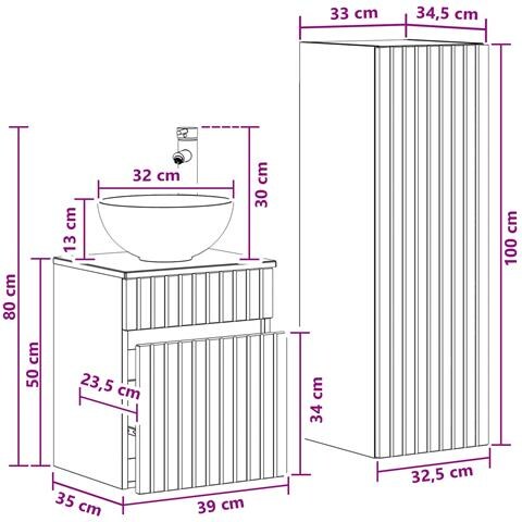 Set di mobili per il bagno 2 pz Legno antico 33 x 34,5 x 100 cm - Foto 10