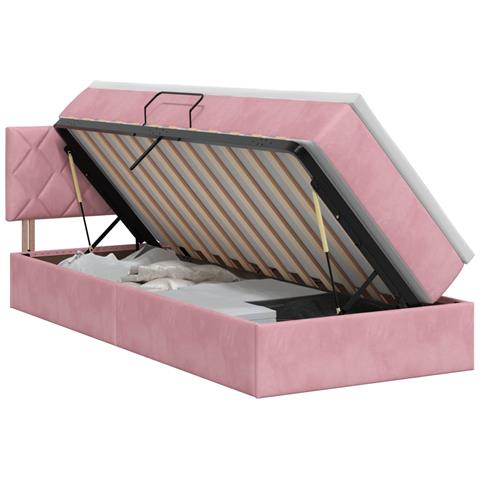 Letto con Contenitore con testiera Rosa 100 x 200 cm Velluto - Foto 1