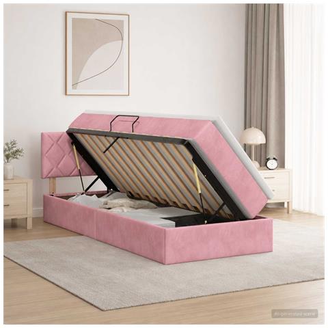 Letto con Contenitore con testiera Rosa 100 x 200 cm Velluto - Foto 2
