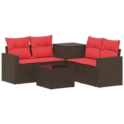 Set di divani 6 pz Marrone e Rosso Rattan sintetico e Acciaio - Foto 1