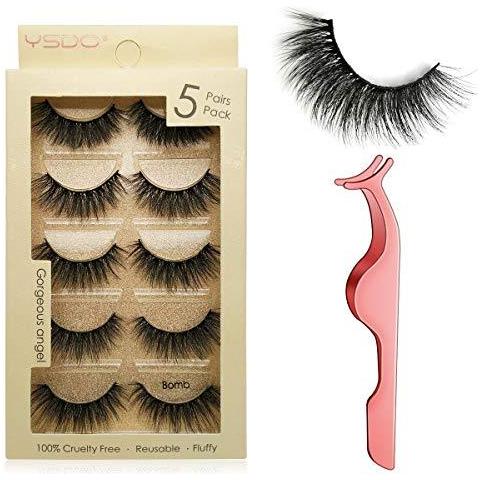 Ciglia Finte 5 Paia Riutilizzabile 3d Mink Lashes Mano Spessi Naturali Falsi Ciglia Contiene In Acciaio Inox Ciglia Pinzetta (bomba) - Foto 1