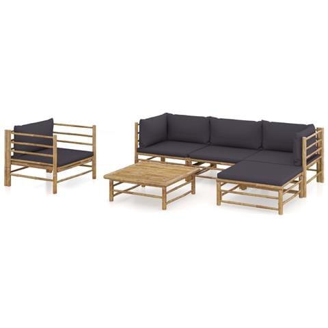 Set Divani Da Giardino 6 Pz Con Cuscini Grigio Scuro In Bamb? - Foto 1