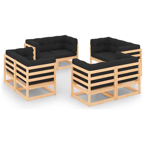 Set Salotto Giardino 8 pz Cuscini Antracite Legno Massello Pino - Foto 1