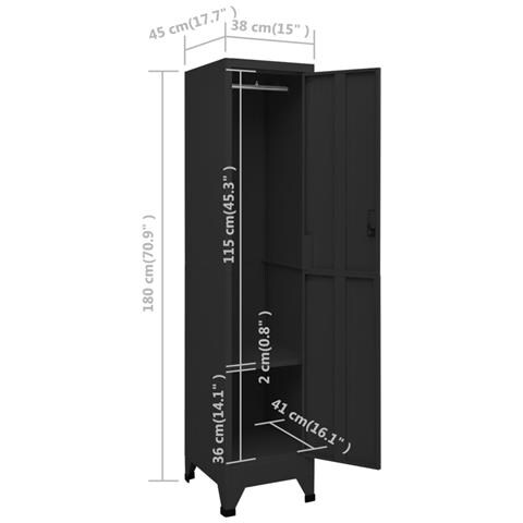 Armadietto con Serratura Nero 38x45x180 cm in Acciaio - Foto 2