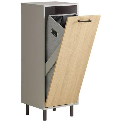 Mobile Bagno Portabiancheria Pieghevole Mobiletto Grigio E Naturale 31.5x30x86.3cm Bzr132-ng - Foto 1