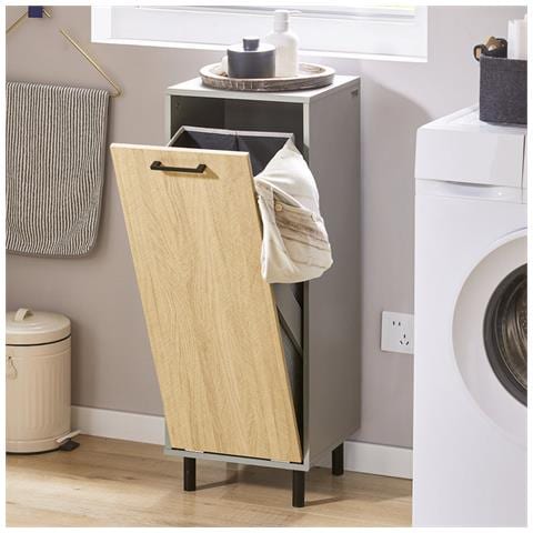 Mobile Bagno Portabiancheria Pieghevole Mobiletto Grigio E Naturale 31.5x30x86.3cm Bzr132-ng - Foto 5