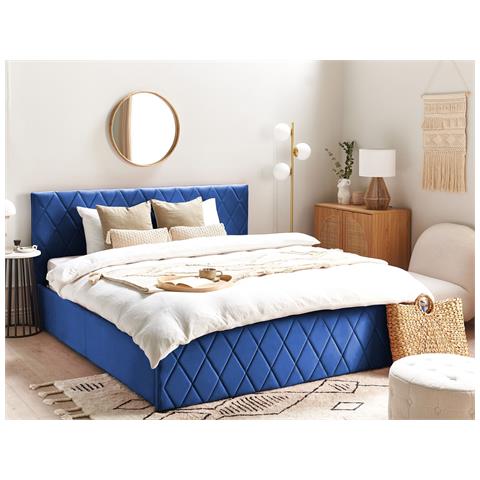 Letto In Velluto Blu Con Contenitore 180 X 200 Cm Rochefort - Foto 1
