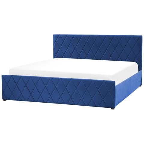 Letto In Velluto Blu Con Contenitore 180 X 200 Cm Rochefort - Foto 8