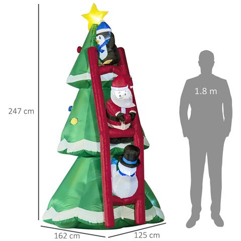 Albero Di Natale Gonfiabile Con Babbo Natale E Luci Led, Gonfiatore Incluso, 162x125x247cm - Foto 6