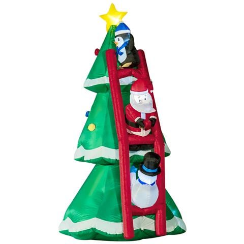 Albero Di Natale Gonfiabile Con Babbo Natale E Luci Led, Gonfiatore Incluso, 162x125x247cm - Foto 1
