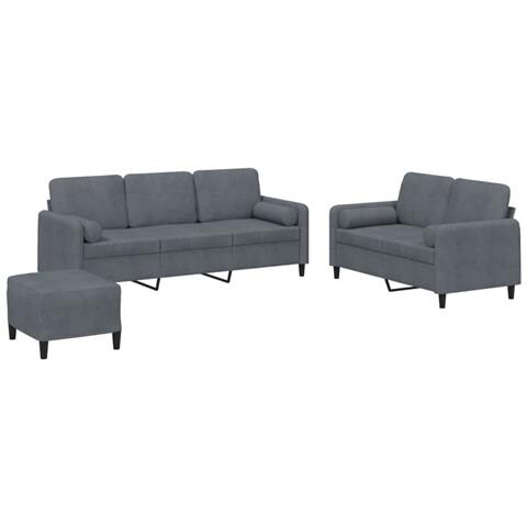 Set Di Divani 3 Pz Con Cuscini Grigio Scuro In Velluto - Foto 2