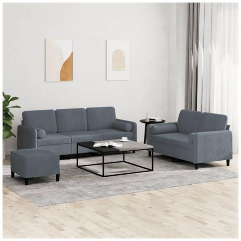 Set Di Divani 3 Pz Con Cuscini Grigio Scuro In Velluto - Foto 1