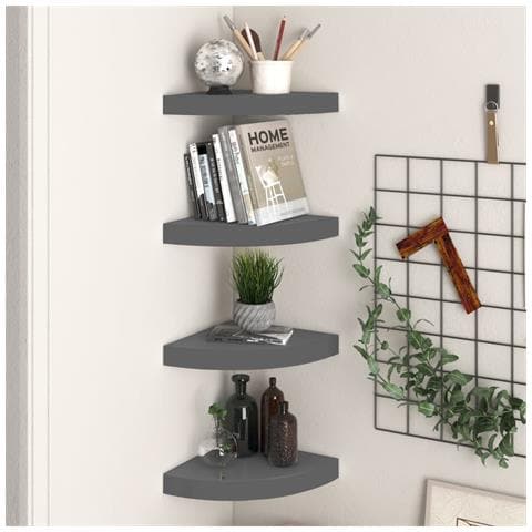 Scaffali Angolari A Parete 4 Pz Grigio Lucido 25x25x3,8 Cm Mdf - Foto 8