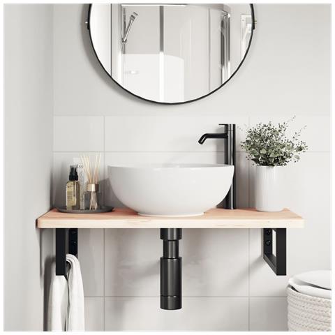 Ripiano A Parete Per Lavabo In Acciaio E Massello Di Faggio - Foto 2