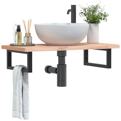 Ripiano A Parete Per Lavabo In Acciaio E Massello Di Faggio - Foto 8