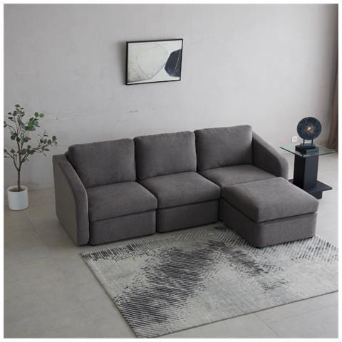 Konekt Divano Componibile 3 Posti Grigio Scuro Con Pouf - Foto 2
