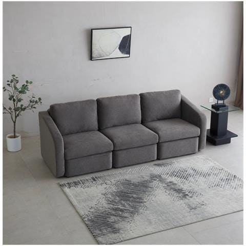 Konekt Divano Componibile 3 Posti Grigio Scuro Con Pouf - Foto 6