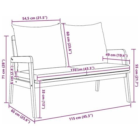 Panca da Giardino con Cuscini 115x65x71 cm Legno Massello di Acacia - Foto 9