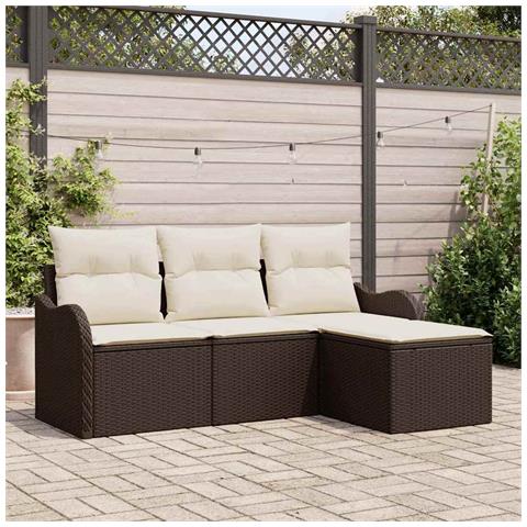 Set di 4 Pezzi Divano da Giardino con Cuscini in Polyrattan Marrone, Divano da Giardino a 2 Posti con Ripostiglio e Cuscini in Polyrattan Marrone - Foto 2