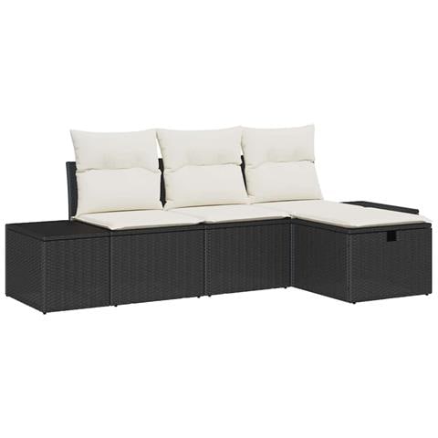 Set di divani da giardino 4 pezzi con cuscini in rattan nero - Foto 1