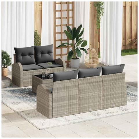Set divani giardino 6 pezzi con cuscini grigio chiaro polyrattan - Foto 2
