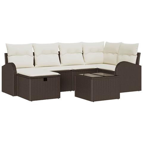 Set Divano da Giardino da 7 pezzi con Cuscini Marrone Polyrattan - Foto 1