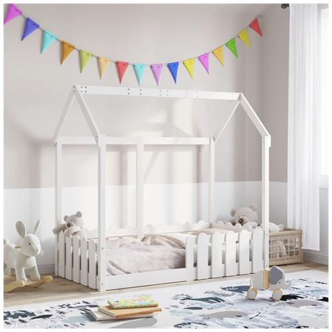 Giroletto Casetta Bambini Bianco 70x140 cm Legno Massello Pino - Foto 2