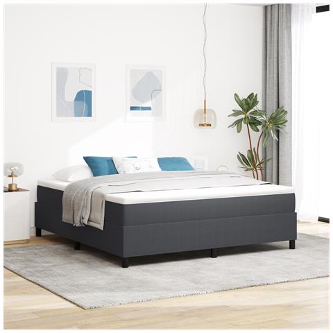 Letto con Rete e Materasso Grigio Scuro Super King in Tessuto a Coste - Foto 2