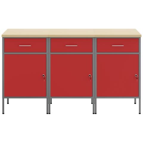 Armadio da lavoro  3 pezzi Rosso e Grigio in legno ingegnerizzato e acciaio - Foto 7