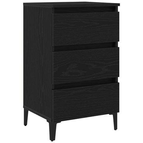 Comodino con Gamba in Metallo Nero Rovere 40x35x69 cm - Foto 1