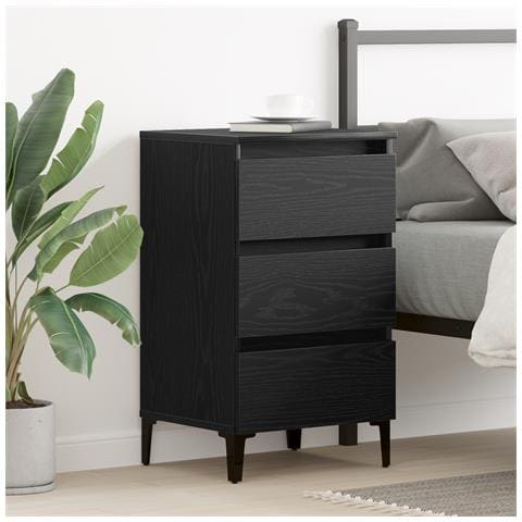 Comodino con Gamba in Metallo Nero Rovere 40x35x69 cm - Foto 2