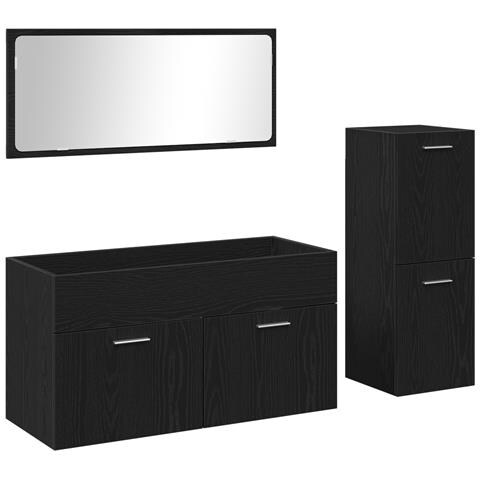 Set di mobili da bagno in 3 pezzi in legno ingegnerizzato rovere nero - Foto 1