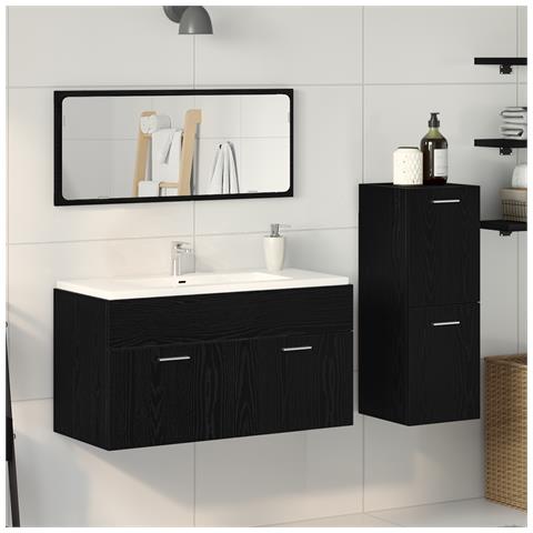 Set di mobili da bagno in 3 pezzi in legno ingegnerizzato rovere nero - Foto 2