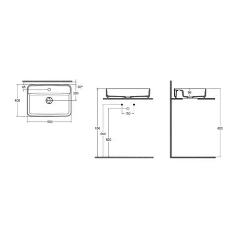 Lavabo Rettangolare Da Appoggio Senza Troppo Pieno In Ceramica Con Foro Rubinetto - Avorio Opaco - Foto 2