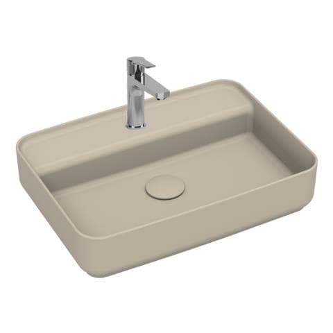 Lavabo Rettangolare Da Appoggio Senza Troppo Pieno In Ceramica Con Foro Rubinetto - Avorio Opaco - Foto 1