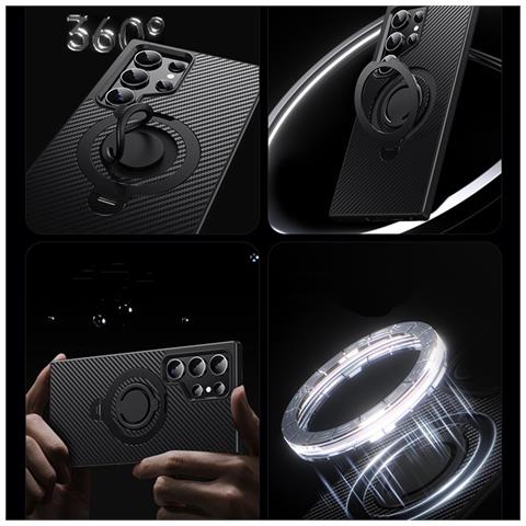 Custodia Nera Compatibile Con Samsung S24 Con Supporto Magnetico Rotante A 360° E Anello In Silicone - Foto 5