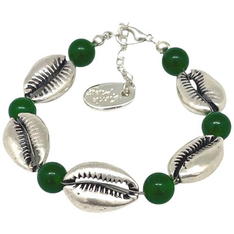 Bracciale In Giada Verde E Conchiglia D'argento 10µ - Foto 1