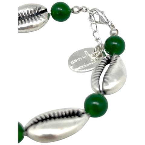 Bracciale In Giada Verde E Conchiglia D'argento 10µ - Foto 2