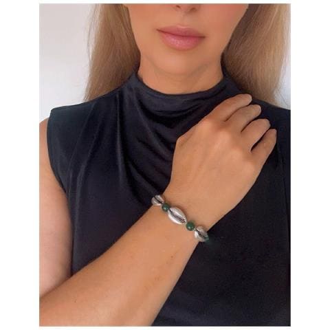 Bracciale In Giada Verde E Conchiglia D'argento 10µ - Foto 3
