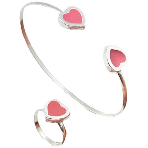Bracciale E Anello A Forma Di Cuore In Argento 10µ Rosa - Foto 1