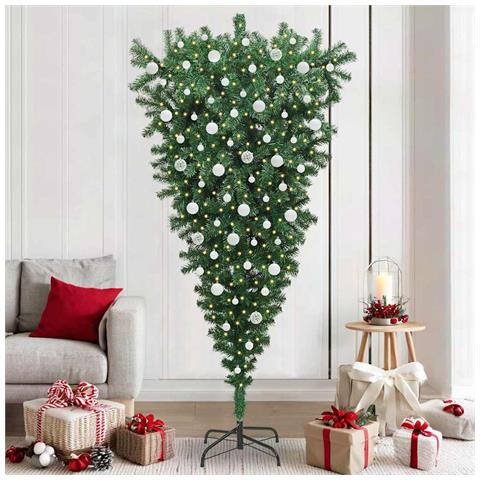 Albero di Natale artificiale pre-illuminato rovesciato con set di palline - Foto 2