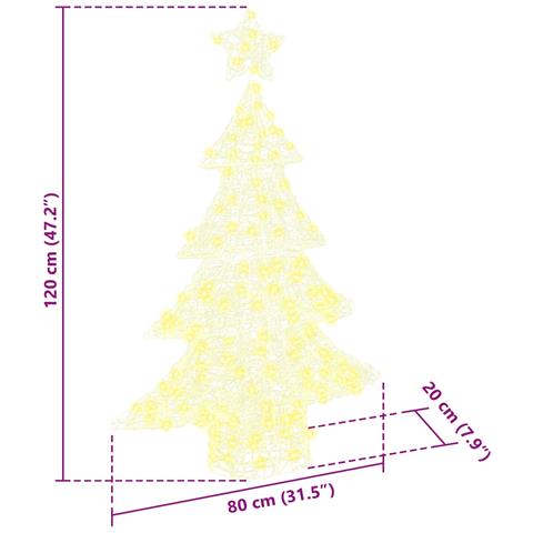 Albero di Natale con 100 LED Bianco caldo 120 cm Acrilico - Foto 8
