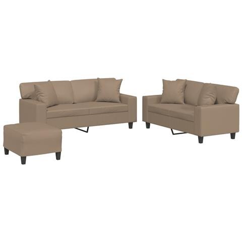 Set di Divani 3 pz con Cuscini Cappuccino in Similpelle - Foto 1