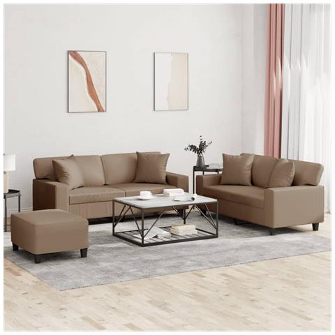 Set di Divani 3 pz con Cuscini Cappuccino in Similpelle - Foto 2