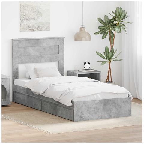 Letto con Contenitore con testiera Grigio cemento 75 x 190 cm - Foto 2