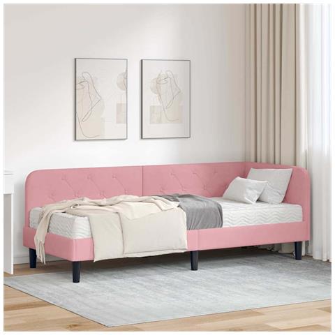 Cornice del letto ad angolo Rosa 80 x 200 cm Velluto - Foto 2