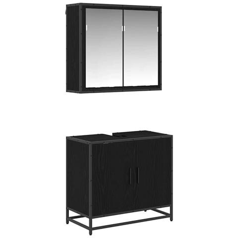 Set di mobili per il bagno 2 pcs Rovere Nero Legno multistrato - Foto 1